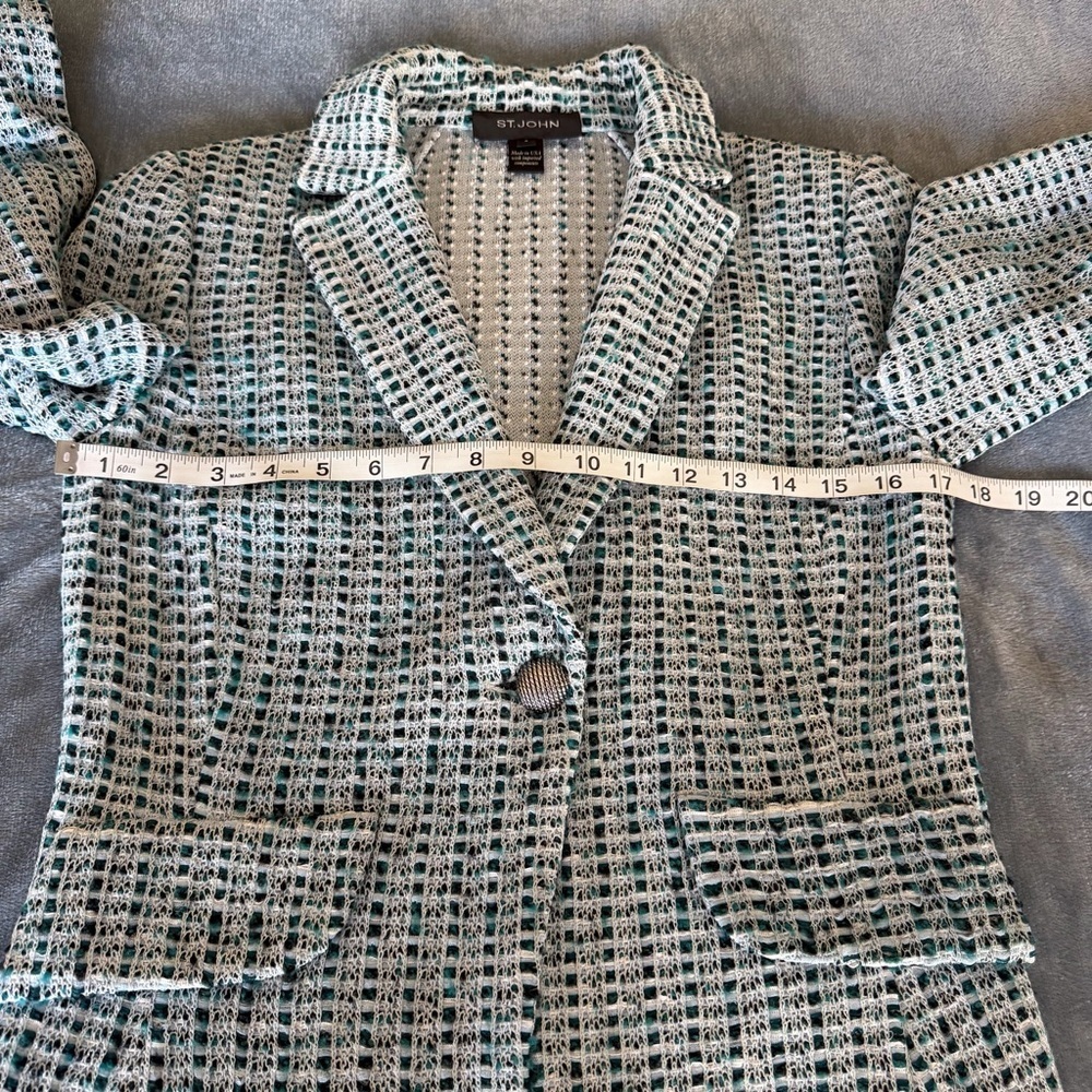 St. John Light Blue Wool Blend Tweed One Button Blazer Jacket Size 4 - Picture 12 of 12